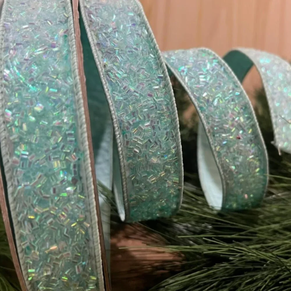 Tif Blue Farrisilk 1 Inch Christmas Wired Edge Ribbon for Tree Trimming 10 yards